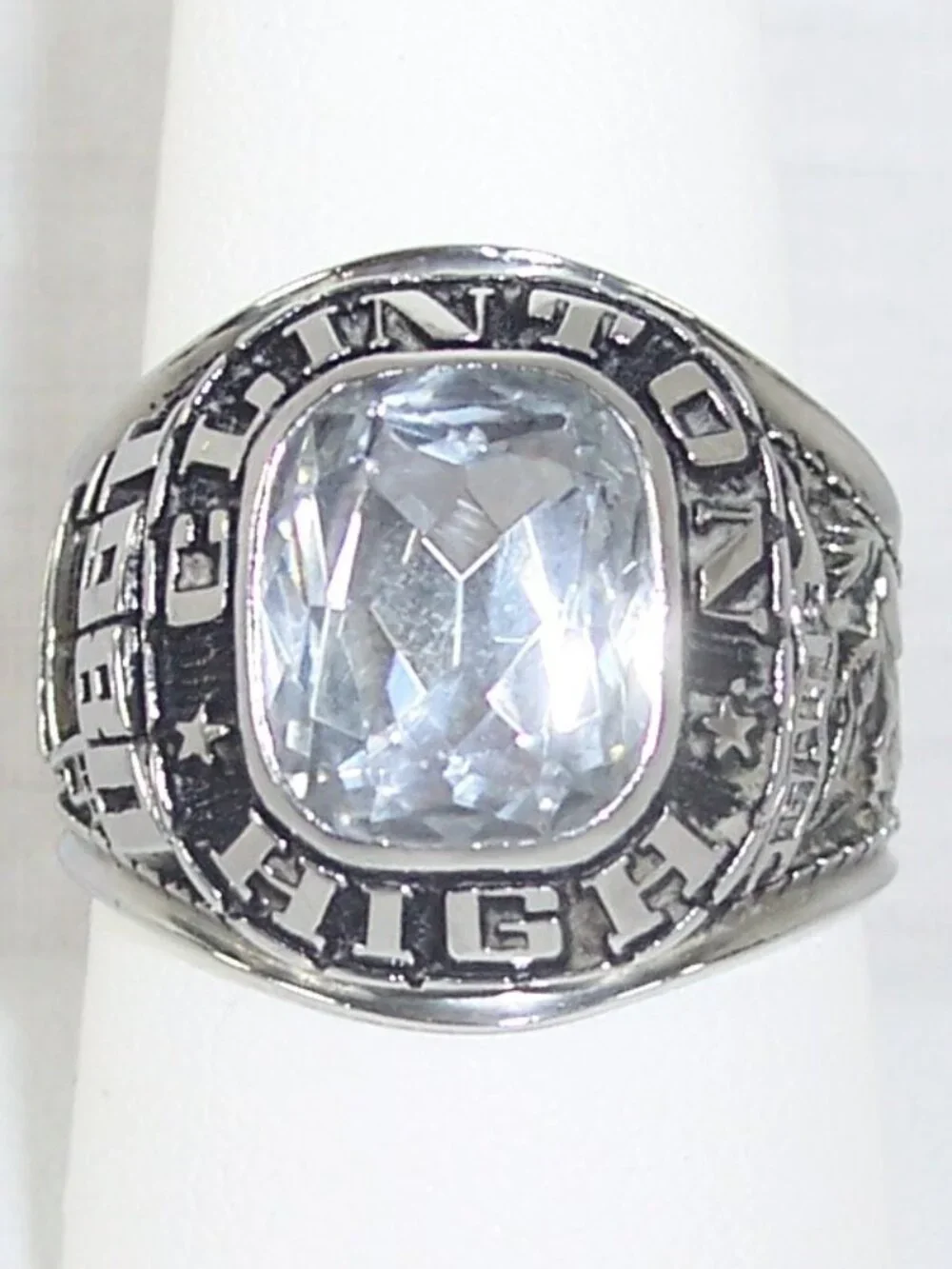 Vintage High School Class Ring Men's Clinton High 1980 Clear Stone Stainless